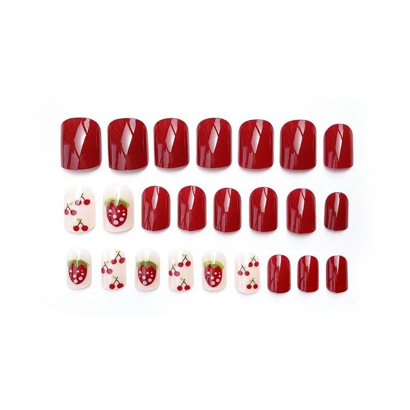 [Hàng mới về] Set 24 móng tay giả họa tiết trái dâu/ cherry dễ thương jp5