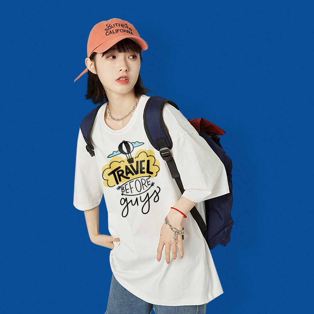 Áo thun nữ tay lỡ freesize phông form rộng Unisex In Slogan Du Lịch
