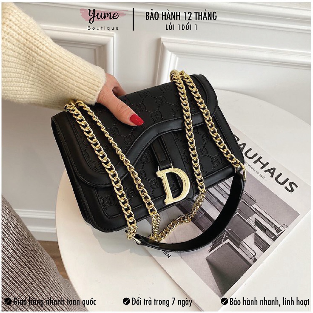 [Hàng Hot] Túi Đeo Chéo Nữ Chữ D, Giỏ Kẹp Nách Vân Nổi Màu Đen CD99