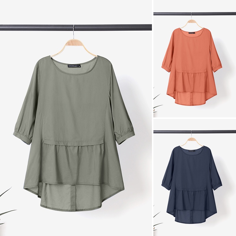 Áo ZANZEA tay lỡ 3/4 cổ tròn thời trang Hàn Quốc cho nữ