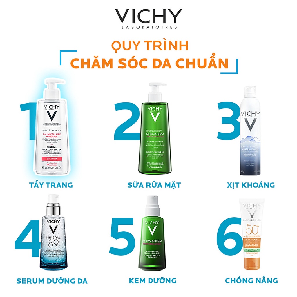 Nước tẩy trang dành cho da nhạy cảm VICHY Pureté Thermale Mineral Micellar Water (400ml)