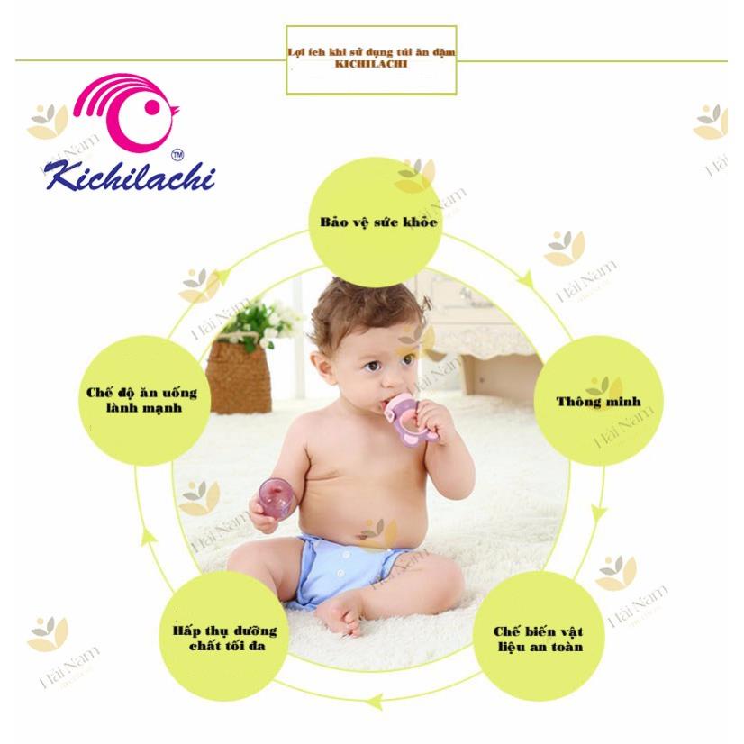 Túi nhai ăn dặm chống hóc Kichilachi tặng kèm 3 núm và móc treo cho bé