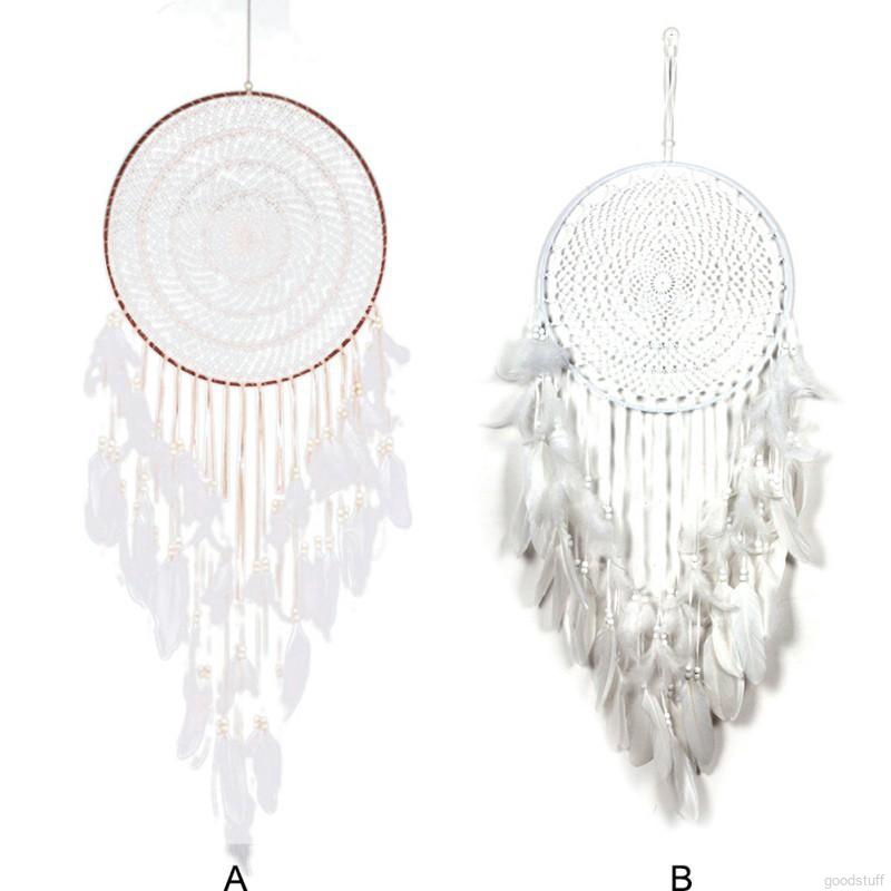 Dreamcatcher handmade phối ren hoa/lông vũ màu trắng treo trang trí xe ô tô | BigBuy360 - bigbuy360.vn