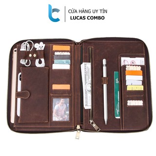 Túi Da Bò Thật Đa Năng Đựng Phụ Kiện Và iPad Padfolio