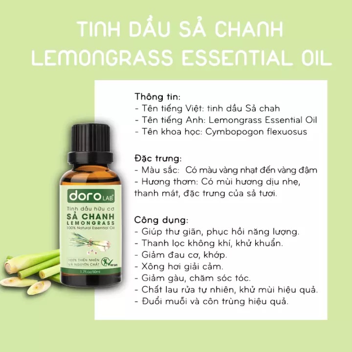 Tinh dầu sả chanh Doro làm thơm phòng, thư giãn, khử mùi, đuổi muỗi nhanh chóng