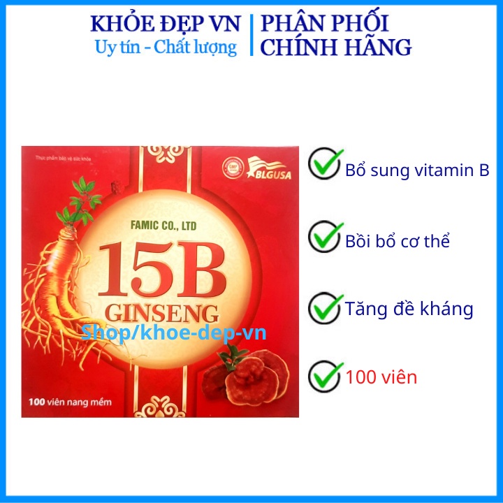 Vitamin 15B With Ginseng giúp ăn ngủ ngon, phục hồi cơ thể, bổ sung vitamin cho cơ thể - 100 viên