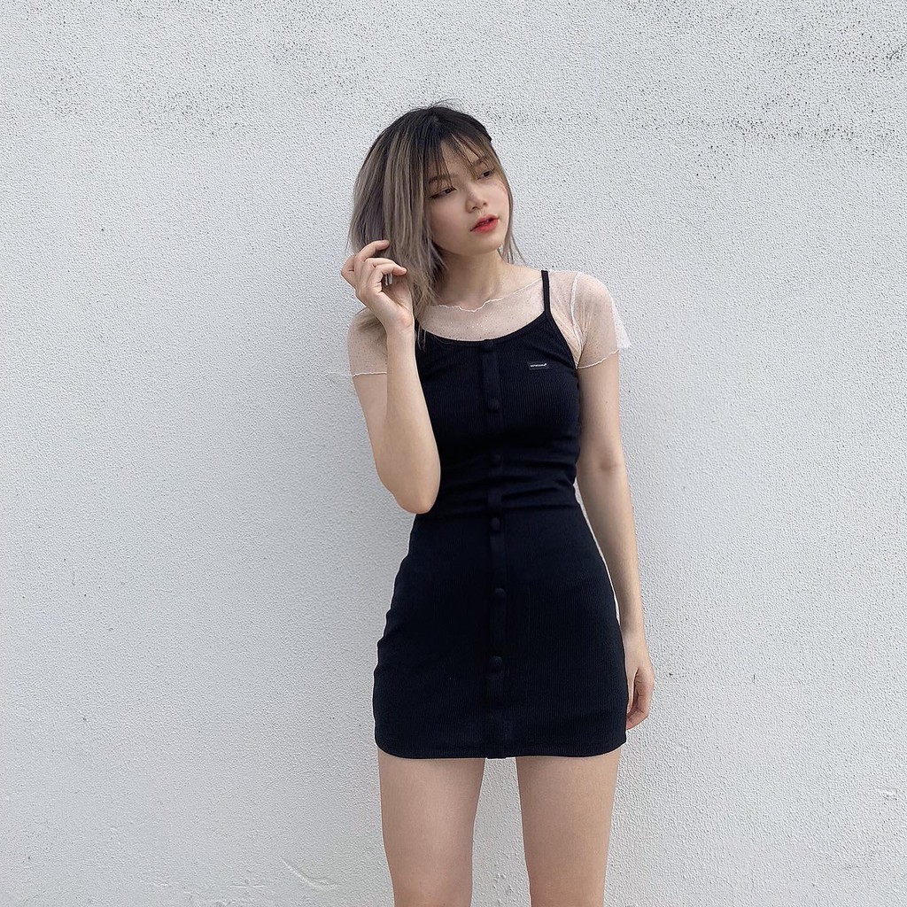 Usthebasic - Đầm 2 dây nữ Button Down Mini Dress