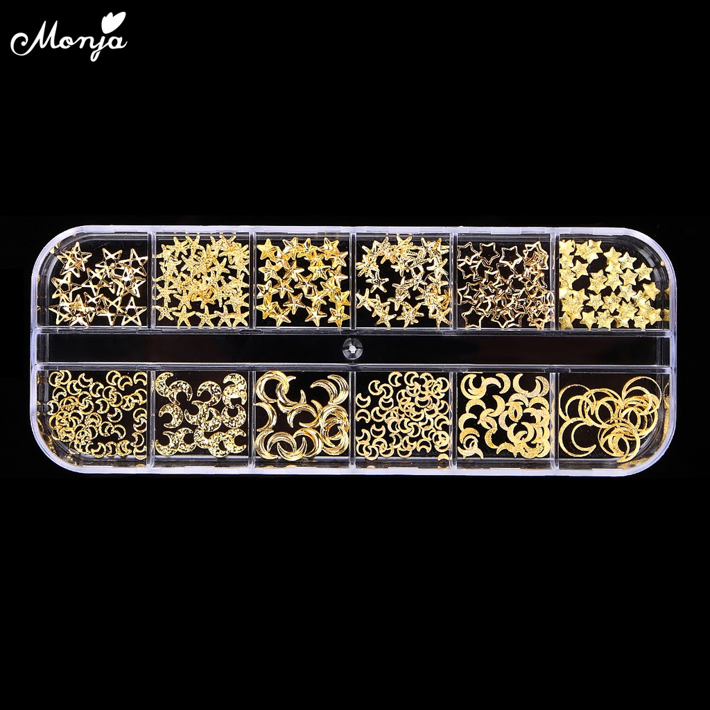 MONJA Hộp 12 Ngăn Phụ Kiện 3D Trang Trí Móng Tay Home DIY