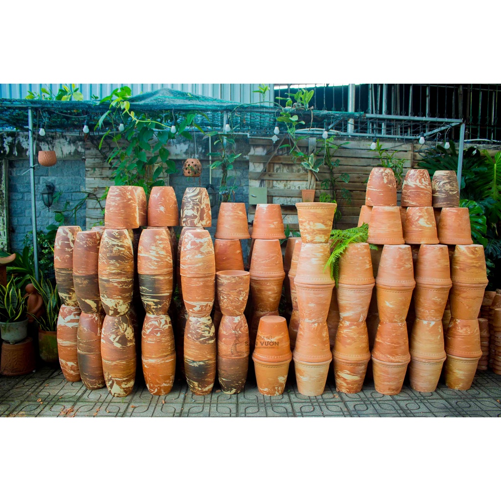 Chậu đất nung size L 30cm. LY RÈM LOANG 30 X 30 . Chậu trồng cây, xuất sứ Bình Dương _  Gốm Sứ Sân Vườn