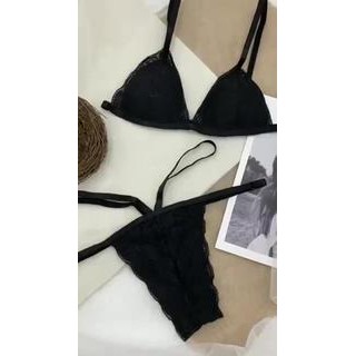 Bộ đồ lót ren Sexy FREESHIP Bộ đồ lót ren bralette đen dây không gọng có mút mỏng Bikini hàng thiết kế cao cấp