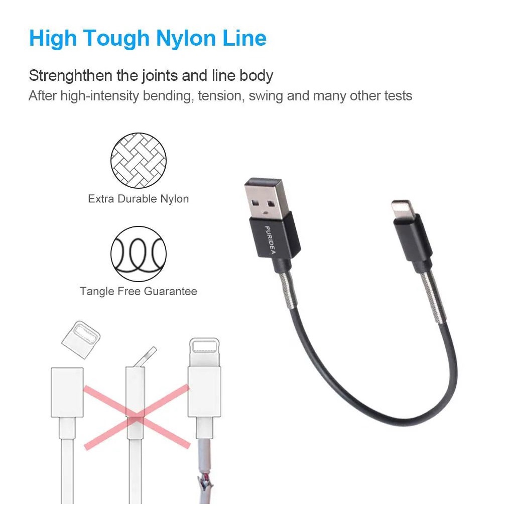Cáp ngắn Lighting Puridea 20Cm đầu bọc Lò sạc nhanh 12W 2.4A dùng kèm Pin dự Phòng