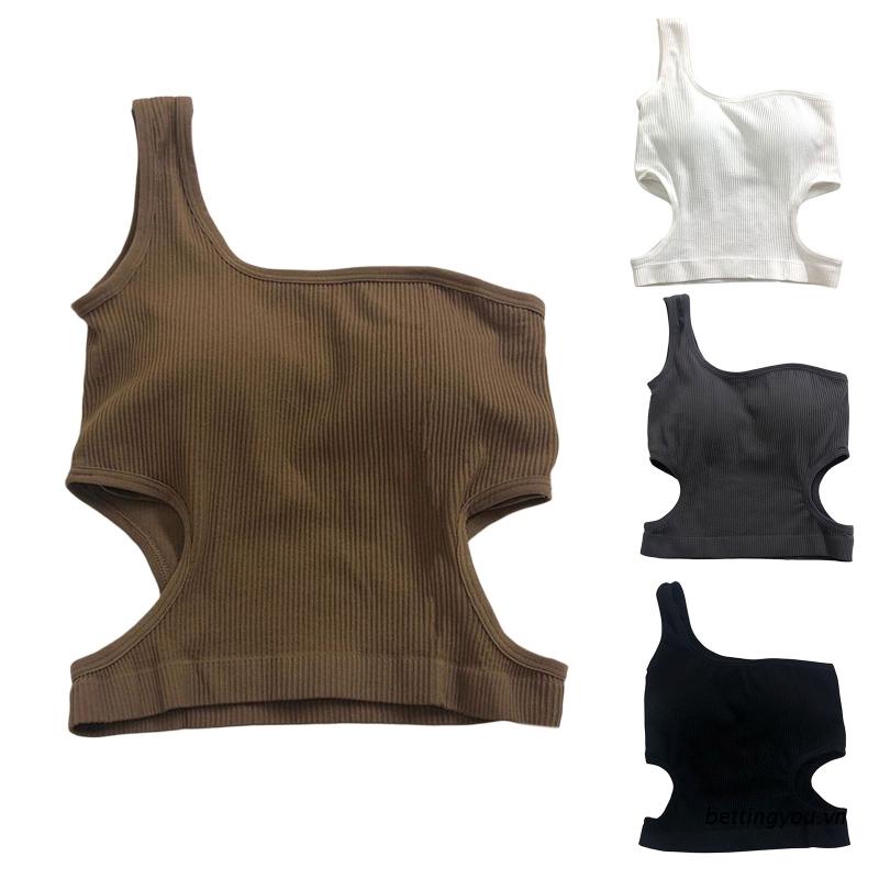 Áo Tank Top Một Mảnh Lệch Vai Eo Cắt Xẻ Gợi Cảm Có Đệm Lót Không Gọng Cho Nữ