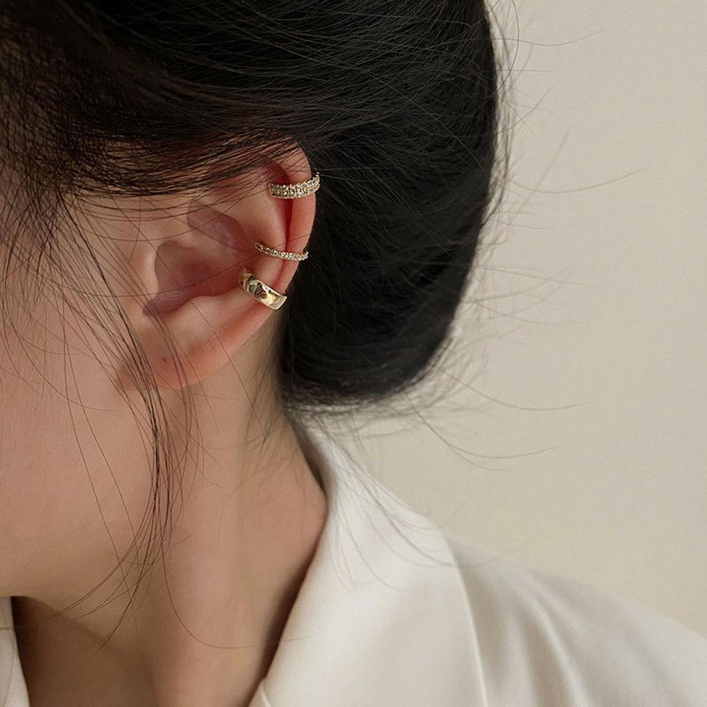 Set 3 Khuyên Tai Đính Đá Thời Trang Sang Trọng|Kẹp Tai Hợp Kim