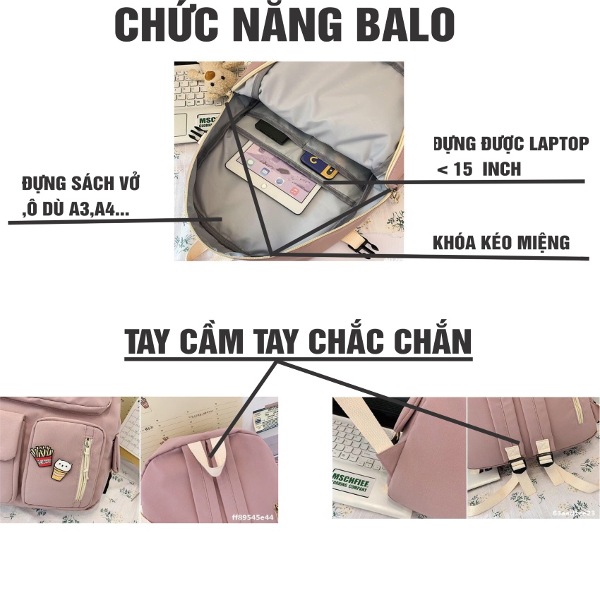 Balo , Balo nữ Ulzzang chống nước Thời Trang nhiều ngăn đựng vừa laptop 14 inch