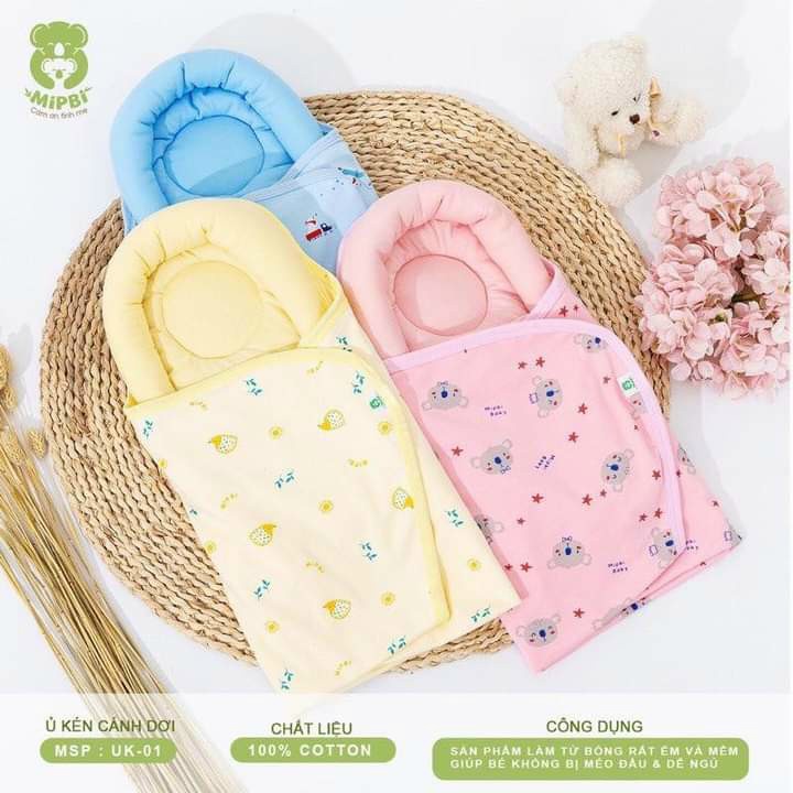 Ủ kén  cánh dơi cho bé sơ sinh Mipbi cotton mềm mịn kèm gối