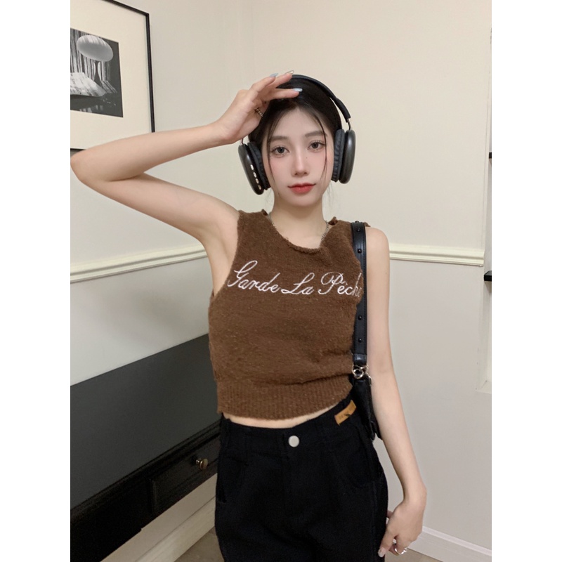 Áo sweater Dệt Kim Tay Dài Dáng Ôm In Họa Tiết Kiểu retro Hàn Quốc Thời Trang Mùa Thu Cho Bạn Gái