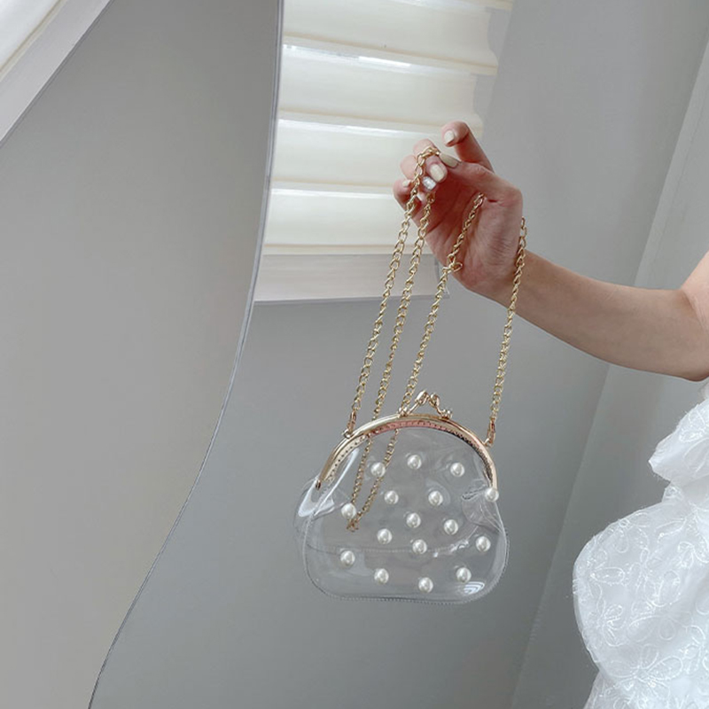 Túi đeo vai mini IELGY trong suốt đính ngọc trai phong cách Hàn Quốc thời trang đi biển cho nữ
