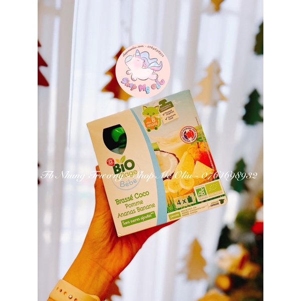 Sữa chua hữu cơ Bio Village dừa/hạnh nhân dạng túi không chứa sữa (thích hợp cả bé dị ứng) cho bé từ 6 tháng (4*85g)
