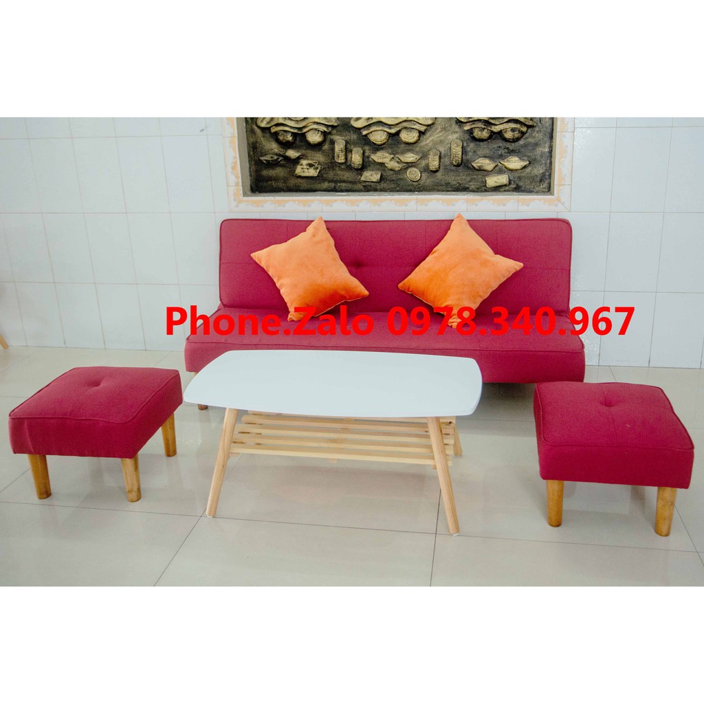 Ghế sofa bed đa năng bật ra thành giường kích thước 1m7x90 kèm 2 đôn vuông và bàn chữ nhật có gối ôm MY HOME 09