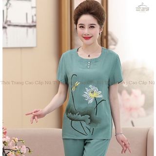 Đồ Bộ Trung Niên Cho Mẹ Bộ Đũi Trung Niên Kiểu Dáng Sang Trọng Áo Thêu Hoa Có 2 Màu Hồng Và Xanh TN15 MT.Shop