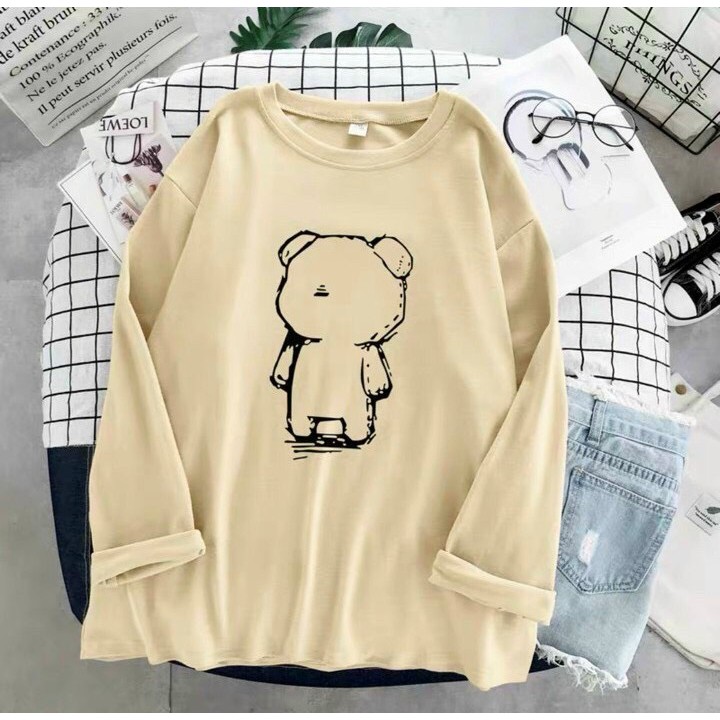 Áo thun nữ tay dài 💚𝗙𝗥𝗘𝗘𝗦𝗛𝗜𝗣💚 Sweater áo thun nữ tay dài trẻ em GẤU CON Cam Nâu năng động, trẻ trung, thoáng mát.