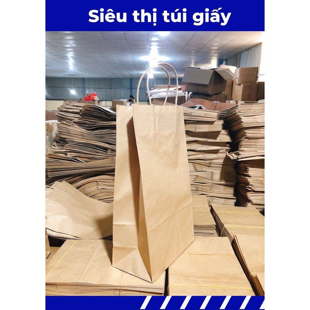 COMBO 50 CHIẾC TÚI GIẤY KRAFT XI MĂNG S2: 19.5x10x33 cm CÓ QUAI ( ẢNH THẬT SHOP TỰ CHỤP)