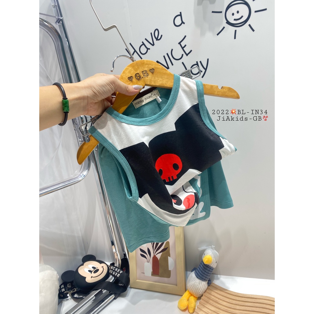 Bộ Ba Lỗ Thun Lạnh MINKY MOM Phối Thân Áo Trắng In Hình Dễ Thương Cho Bé BL-IN34