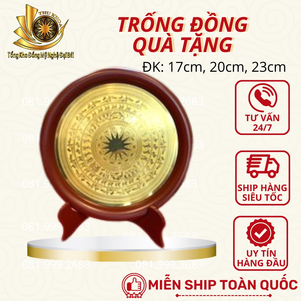 Đĩa Mặt Trống Đồng ✅FREESHIP✅ Đường Kính 23cm Kèm Hộp Quà Tặng Bằng Đồng Đại Bái Tặng Đối Tác Đặt Bàn Làm Việc Tủ Kính