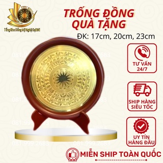 Đĩa mặt trống đồng ✅freeship✅ đường kính 23cm kèm hộp quà tặng bằng đồng đại bái tặng đối tác đặt bàn làm việc tủ kính