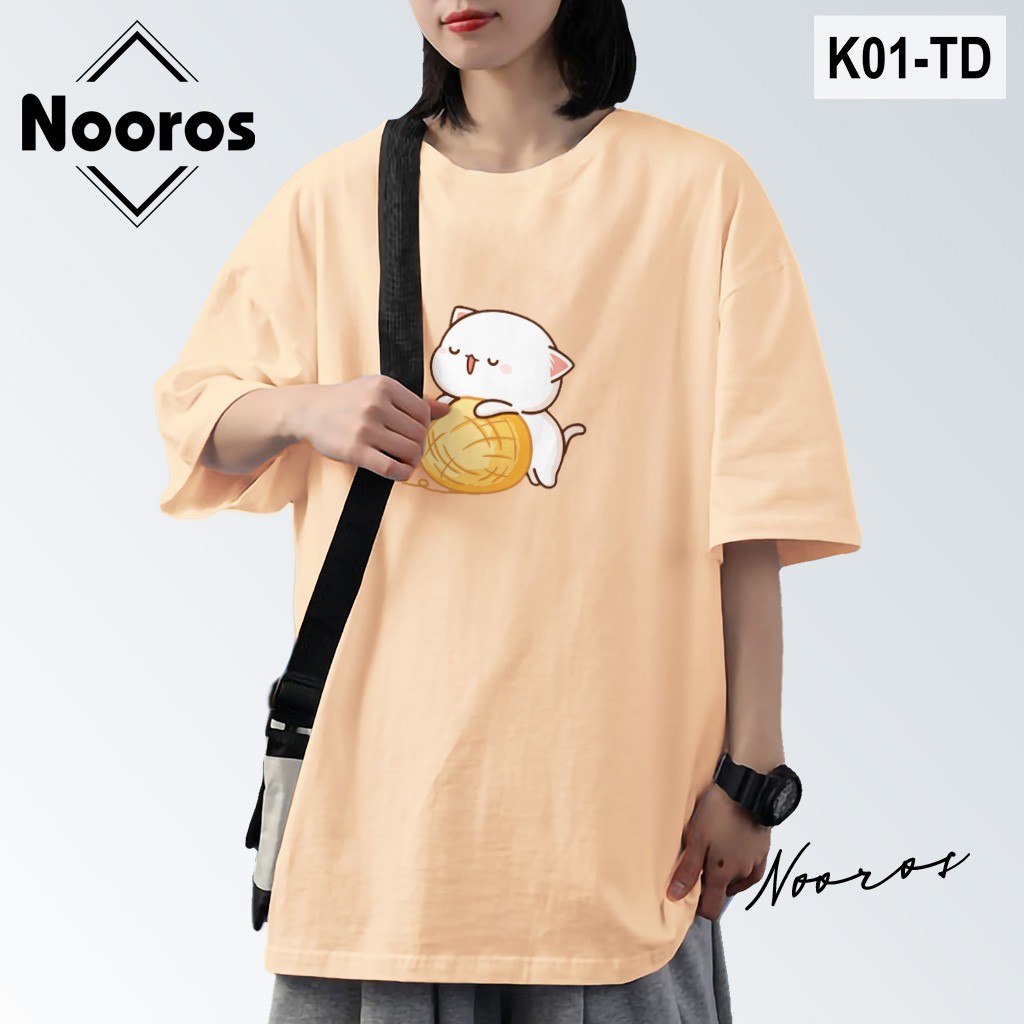 Áo thun in tay lỡ nam nữ phông cotton Nooros form rộng dáng Unisex - Ulzzang mặc cặp, nhóm, lớp hình MÈO KUTE - K01