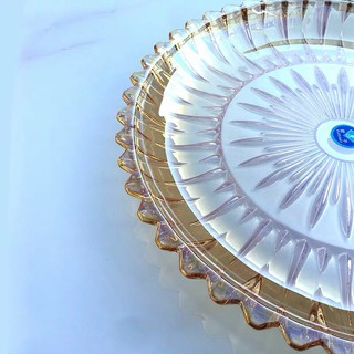 Khay tròn thuỷ tinh ánh vàng size 30 cm