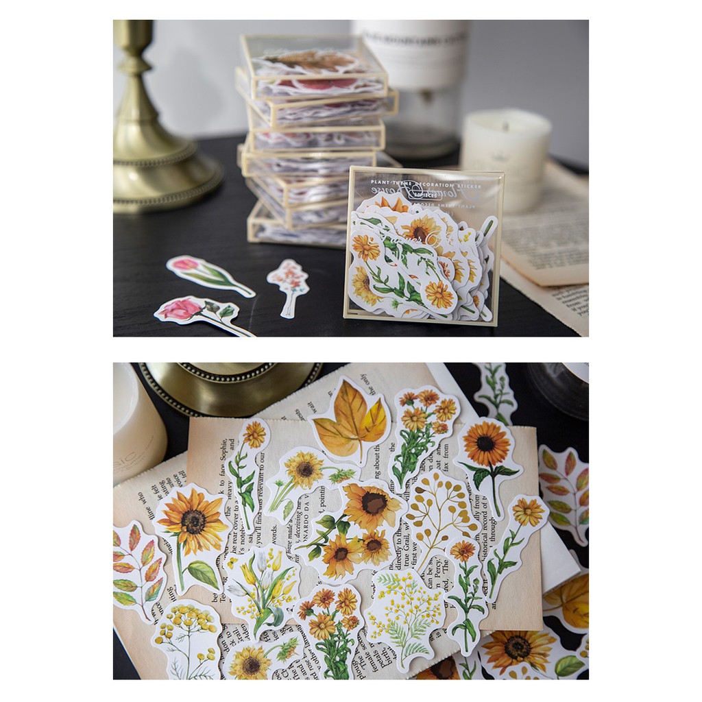 Sticker Hoa Vintage 💖 Bộ 30 Hình Dán Flowers House Hàn Quốc Trang Trí Sổ Phòng Bàn Học Tường Phụ Kiện Bullet Journal