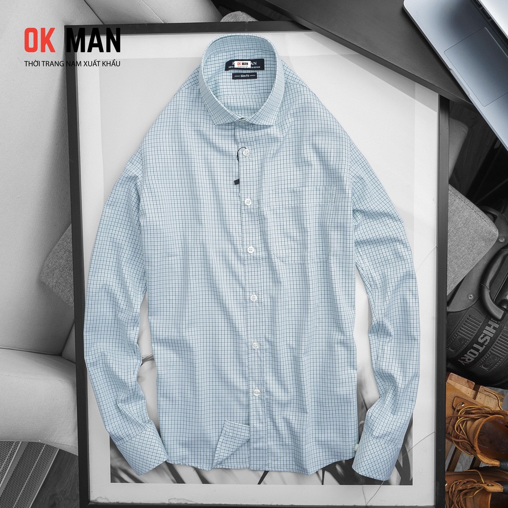 Áo sơ mi nam kẻ caro nhỏ, form slimfit, 5 màu, chất liệu cotton, OkMan - SMDT