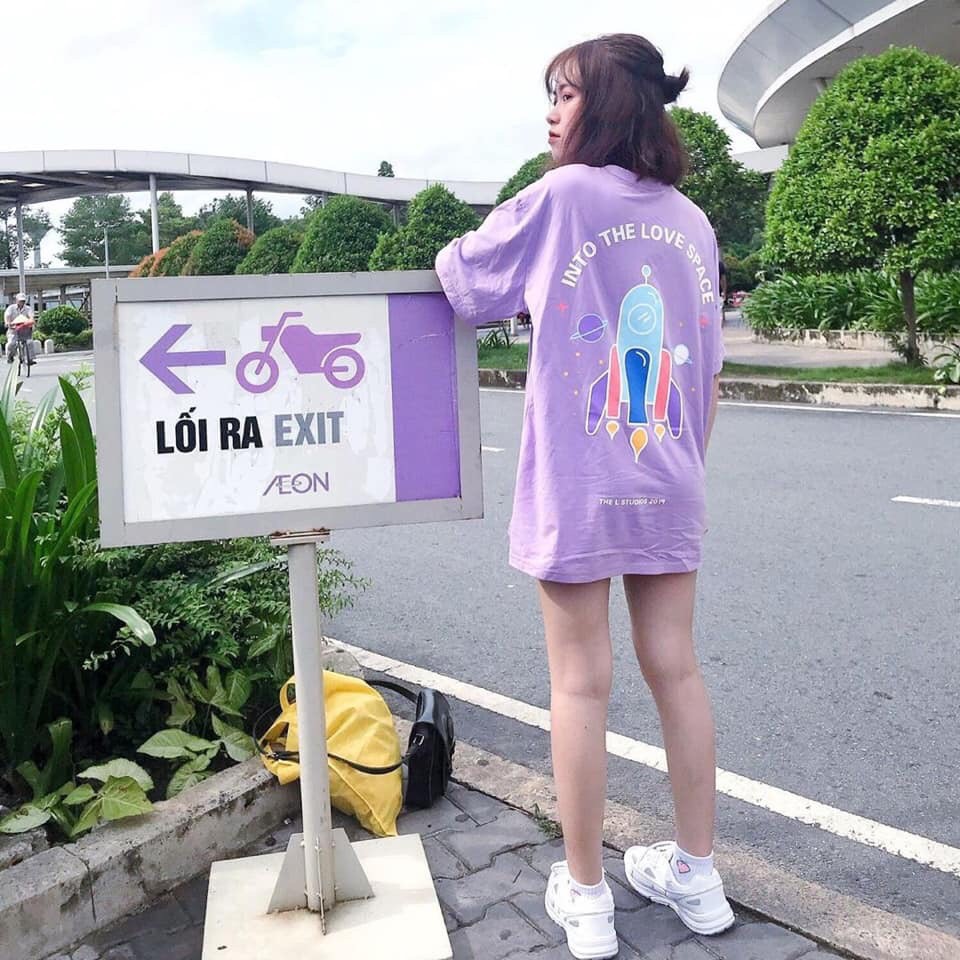 Áo Thun Tay Lỡ Vũ Trụ Tím 🌸FREESHIP🌸 [ IN TO THE LOVE SPACE ] phù hợp cho cả nam và dưới dưới 75 kg