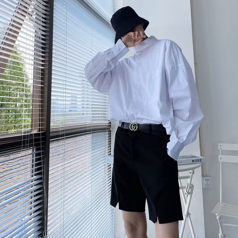 Áo Sơ Mi Dài Tay Cổ Đứng Form Rộng Phong Cách Hàn Quốc Cho Nam Size M-2xl