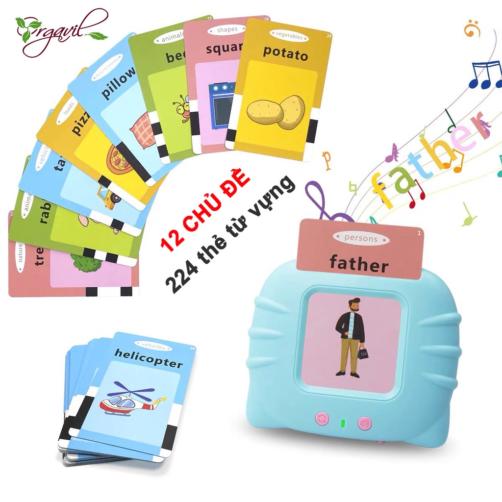 Máy đọc thẻ tiếng Anh, flashcard tiếng Anh cho bé loại 1 Happy world gồm 224 từ vựng- Máy đọc thẻ tiếng Anh - Orgavil