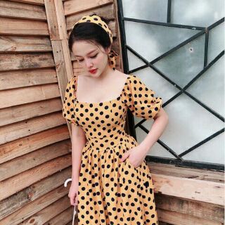 Váy maxi xòe chấm bi cao cấp