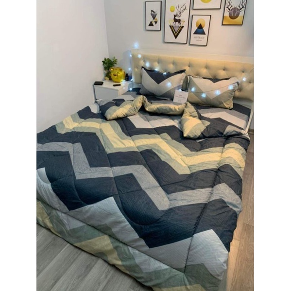 Trọn bộ 5 món ga gối chăn phao poly cotton có ruột bông dày loại 1