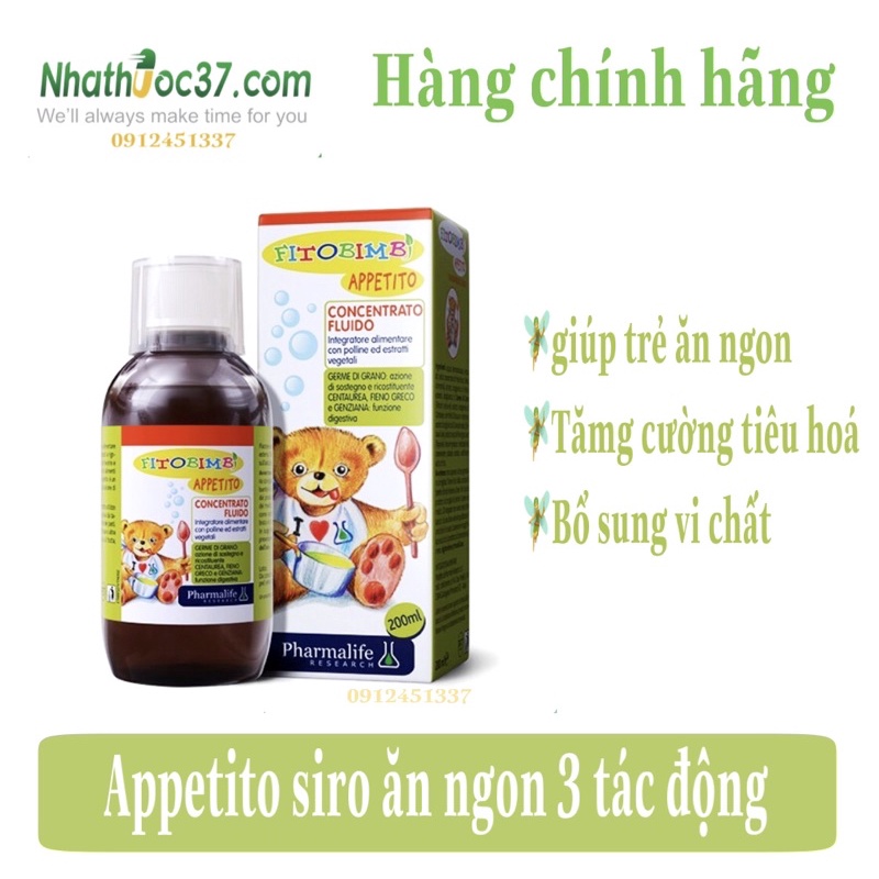 Appetito Bimbi ăn ngon - Fitobimbi appetito Siro thảo dược ăn ngon 3 tác động giúp bé ăn ngon, hấp thu tốt, cao lớn