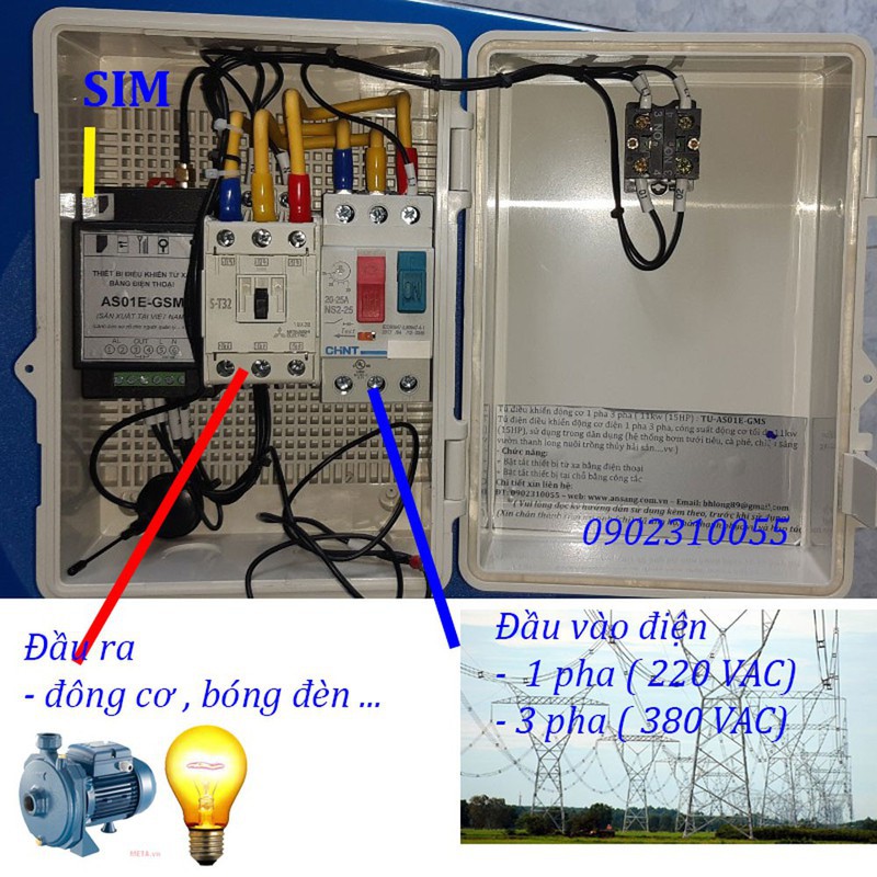 Điều khiển bơm nước từ xa bằng điện thoại 11kw , 15hp