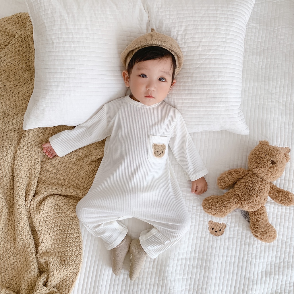 Áo Liền Quần Ngủ Liền Thân Hình Gấu Thời Trang Xuân Thu Cho Bé Sơ Sinh