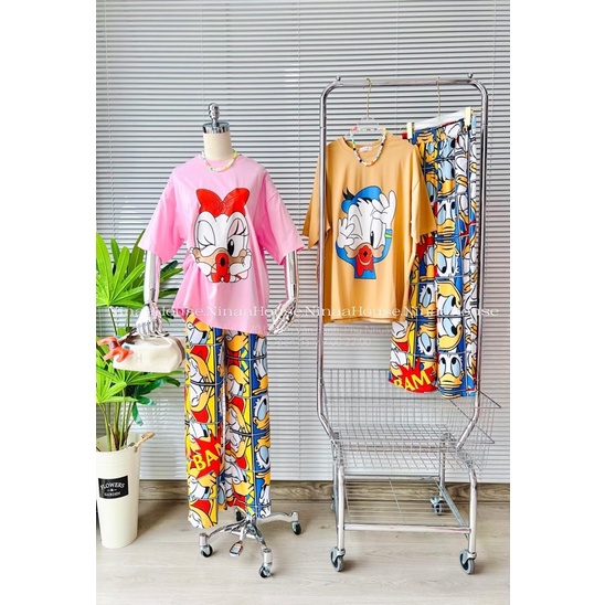 Set áo cotton hồng vịt đáng yêu quần suông xinh xắn hình và video thật N4