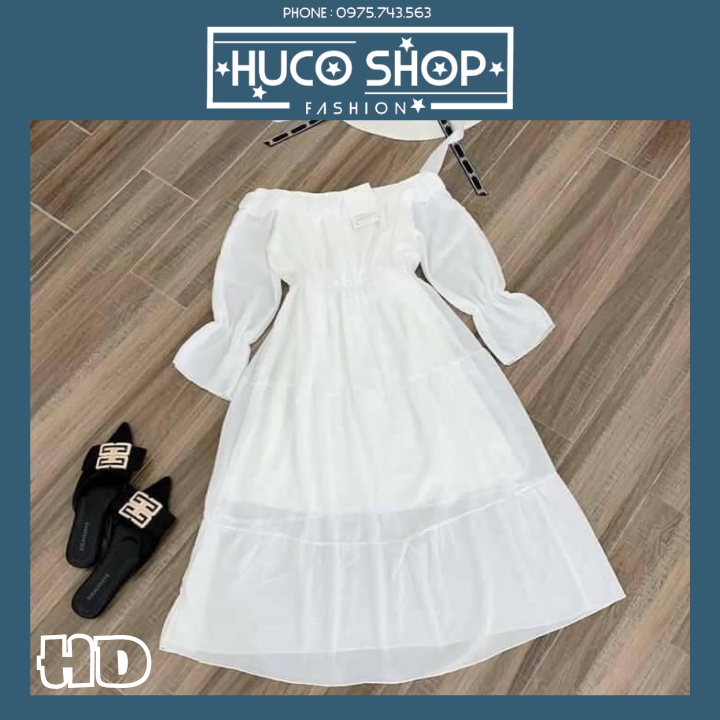 [ẢNH THẬT] Váy trễ vai hoặc cổ vuông đầm tiểu thư dự tiệc trắng basic Váy chun tay 2 lớp lót  dáng xoè 3 tầng vintage | BigBuy360 - bigbuy360.vn