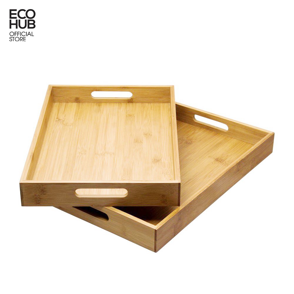 Khay gỗ Tre ECOHUB phục vụ chữ nhật có tay cầm, Nhiều Kích thước (Tre VN), Cứng cáp (Bamboo serving tray) | EH023