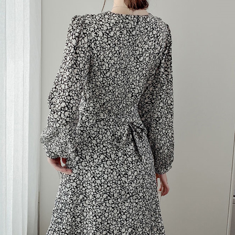 Đầm Voan Hoa Dài Tay Thời Trang Thanh Lịch Dành Cho Nữ