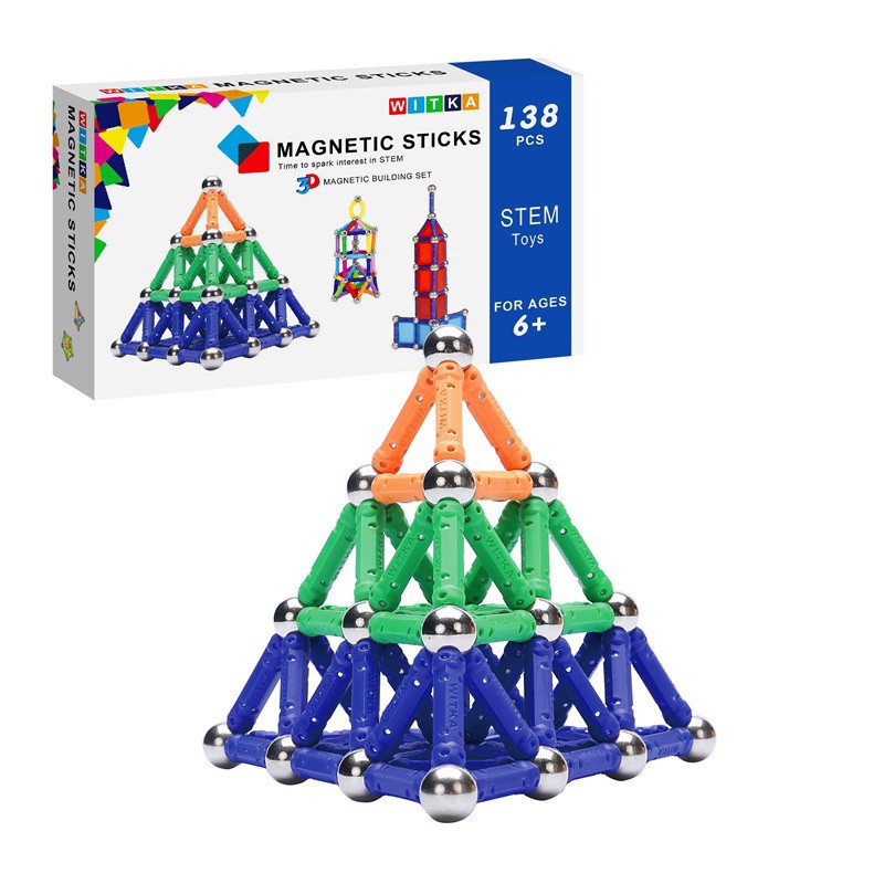 Đồ Chơi Bộ Xếp Hình Thông Minh Mega Magnetic Sticks Nam Châm Từ Tính 10 Màu 138 Chi tiết Xếp Hình Sáng Tạo foxgame.vn