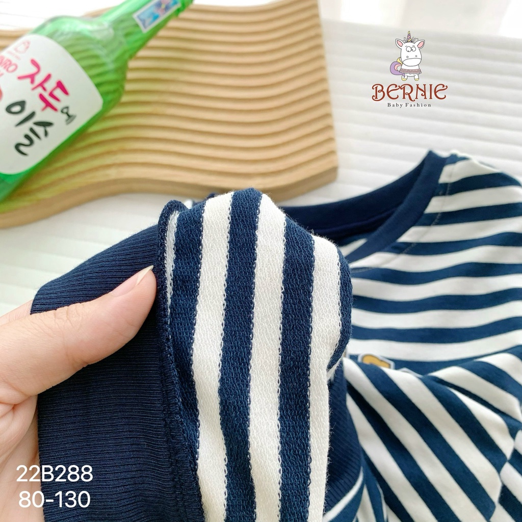 Bộ bé trai thu đông dài tay hoạ tiết kẻ cá tính, bộ thun bé trai tay dài Bernie
