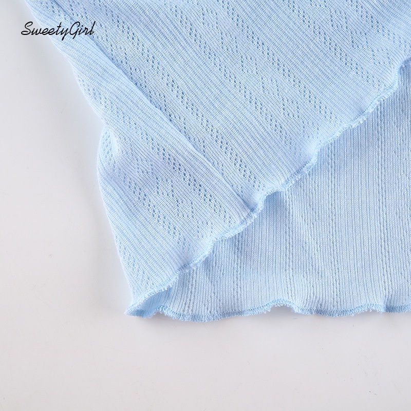 Áo Croptop Tay Dài Cổ Chữ V Cài Nút Màu Sắc Trơn Quyến Rũ Cho Nữ