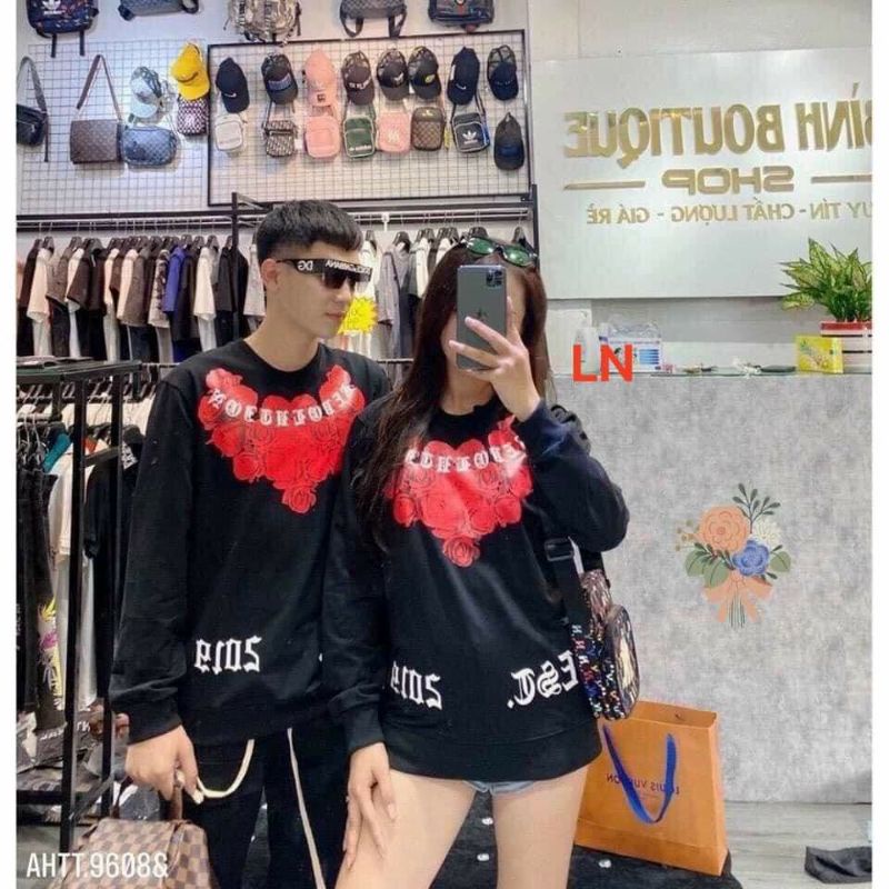 Áo Sweater Hoa Hồng Đỏ nam nữ basic☘Áo thun dài tay nỉ da cá giữ nhiệt🍀 freesize form rộng hàn quốc🦋Thời trang Thu Đông | BigBuy360 - bigbuy360.vn