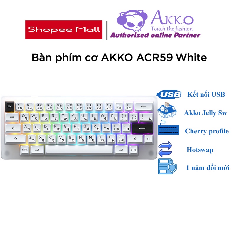 Bàn phím cơ AKKO ACR59 White (Hotswap / RGB / AKKO cs switch Jelly White)